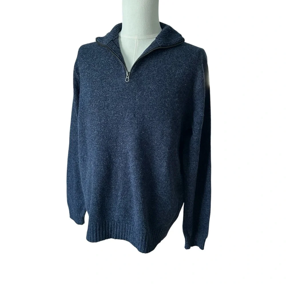 J.Crew 100%‎ Lambswool Quarter-Zip Sweater - Men's XLT - Navy Blue